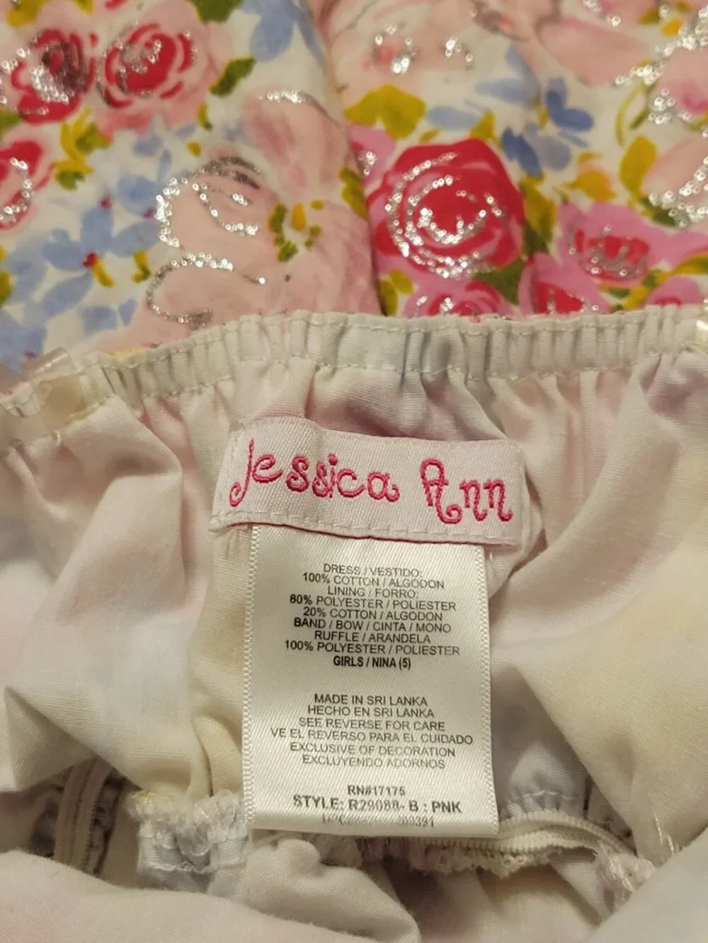 Jessica Ann Girls Size 5 Pink Floral Glitter Party Dress with Bow